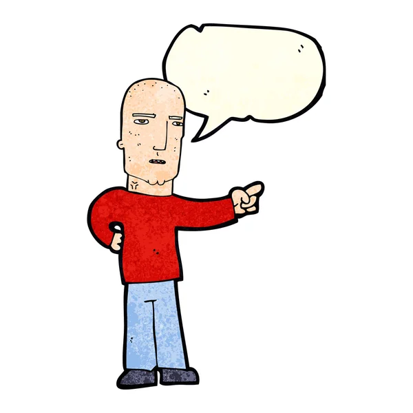 Cartoon harter Kerl zeigt mit Sprechblase — Stockvektor