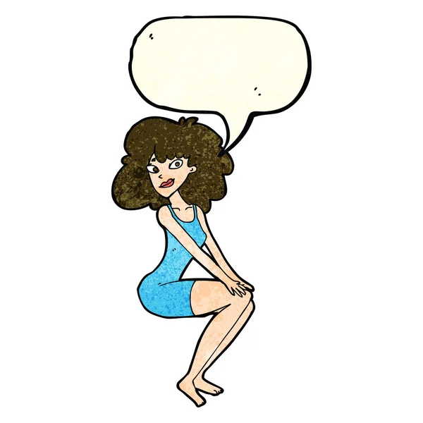 バルーン ドレスの漫画座っている女性 — ストックベクタ