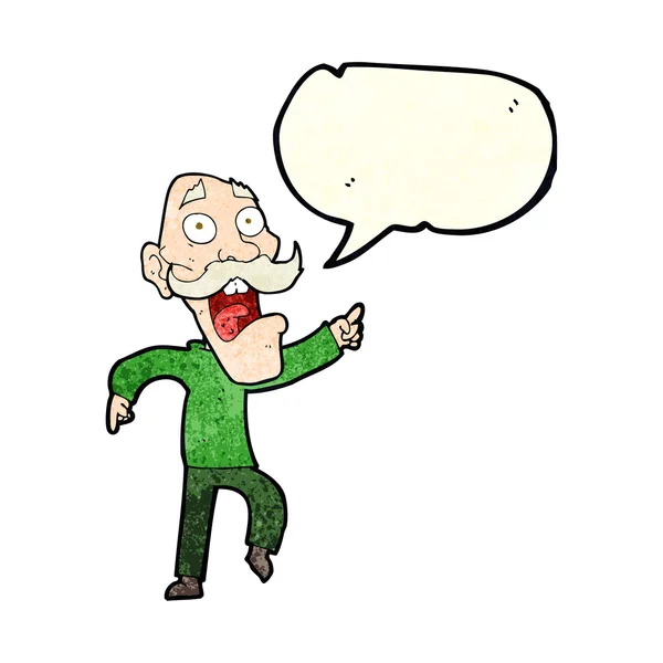 Dessin animé effrayé vieil homme avec bulle de parole — Image vectorielle