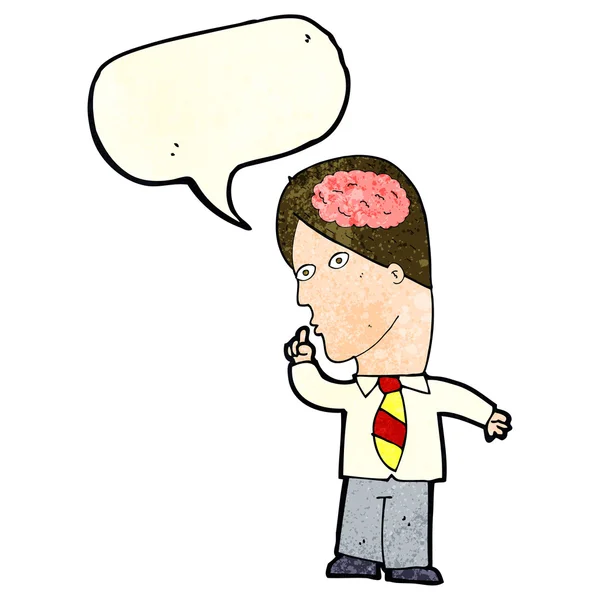 Homem de negócios dos desenhos animados com cérebro enorme com bolha de fala — Vetor de Stock
