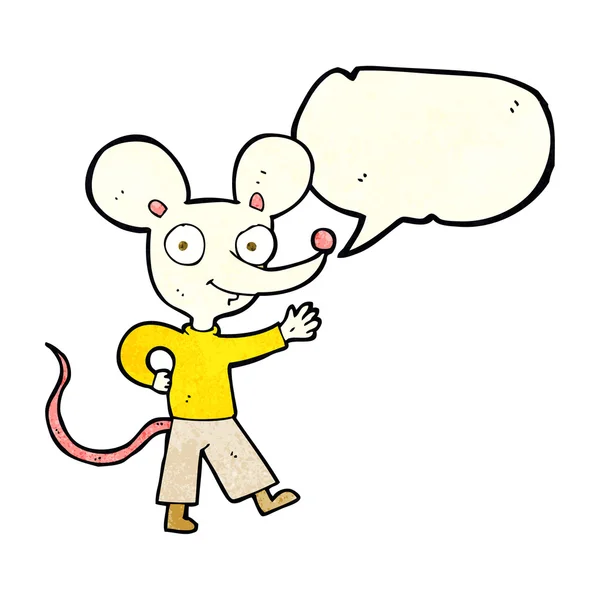Cartoon waving mouse with speech bubble — Stock Vector