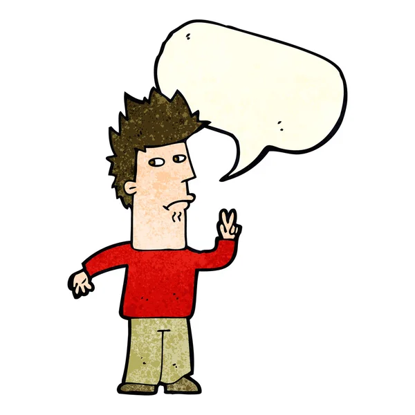 Cartoon homem dando sinal de paz com bolha de fala —  Vetores de Stock