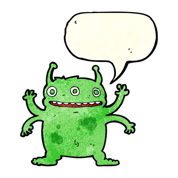 Cartoon alien monster with speech bubble — Stock Vector