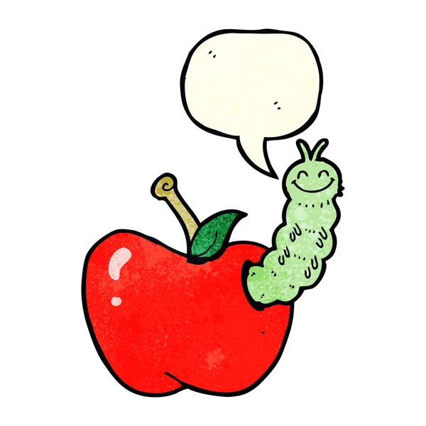 Tecknad bugg äta äpple med tal bubbla — Stock vektor