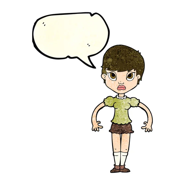 Cartoon woman looking annoyed with speech bubble — Stock Vector