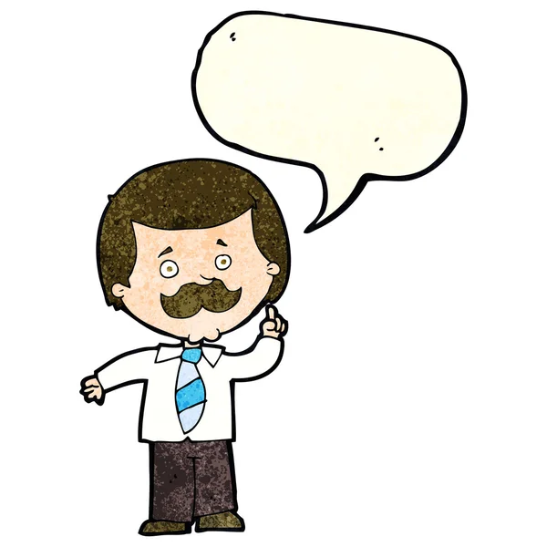 Cartoon Newsreader Mann mit Idee mit Sprechblase — Stockvektor