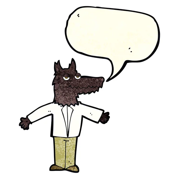 Lobo dos desenhos animados com bolha de fala — Vetor de Stock
