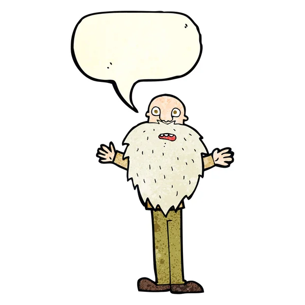 Cartoon bebaarde oude man met tekstballon — Stockvector