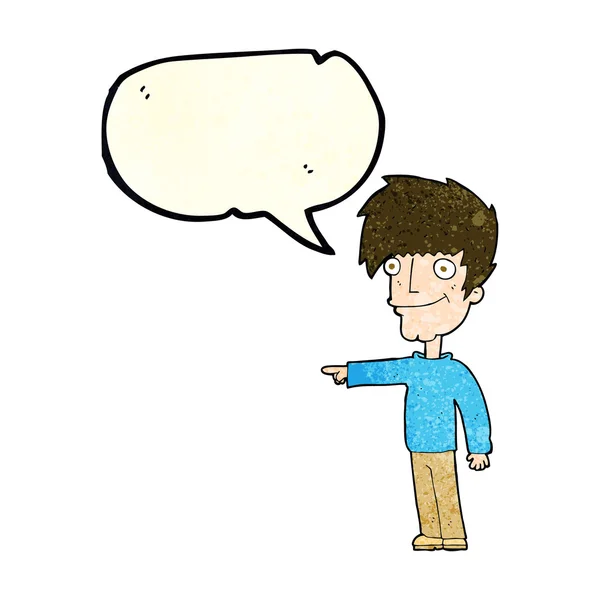 卡通人物快乐地指着有语言障碍的人 — 图库矢量图片