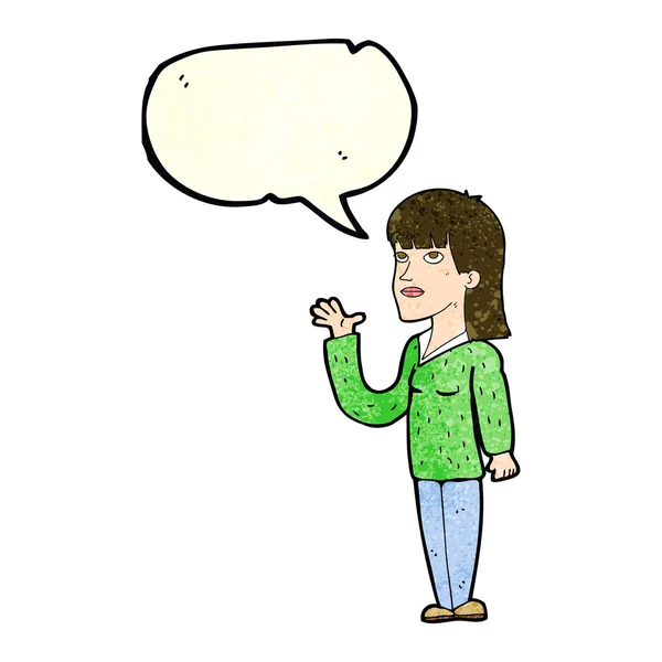 Cartoon woman explaining with speech bubble — Stock Vector