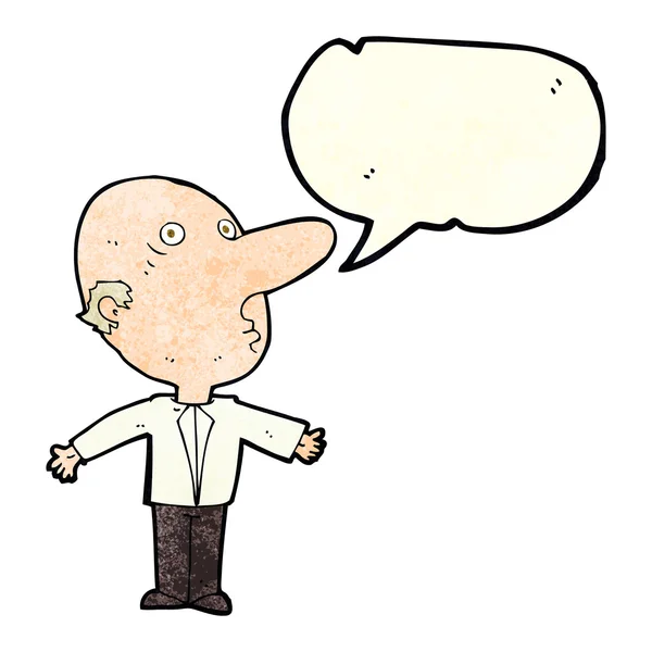 Dibujos animados confundido hombre de mediana edad con burbuja del habla — Vector de stock