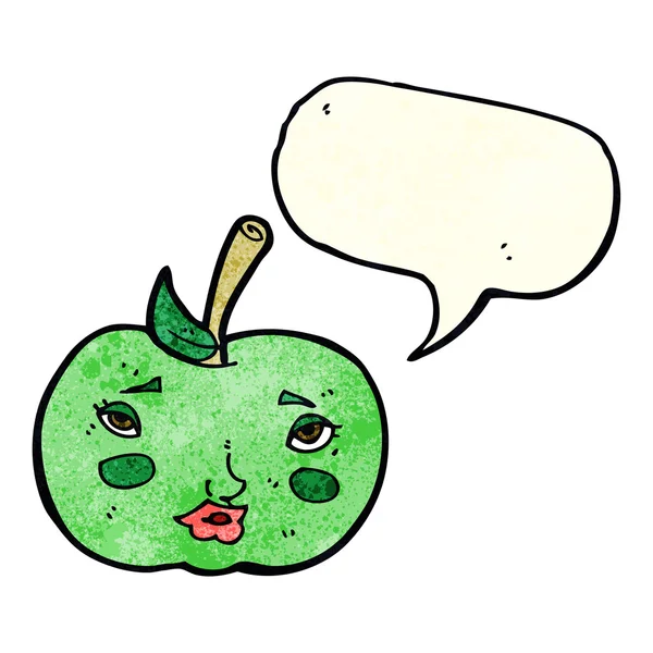 Cartoon appel met gezicht met spraakbel — Stockvector