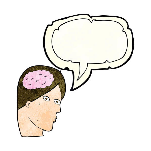 Głowa kreskówki z symbolem mózgu z bańki mowy — Wektor stockowy