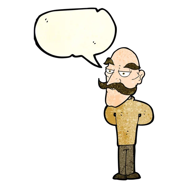Cartoon oude man met snor met spraakbel — Stockvector