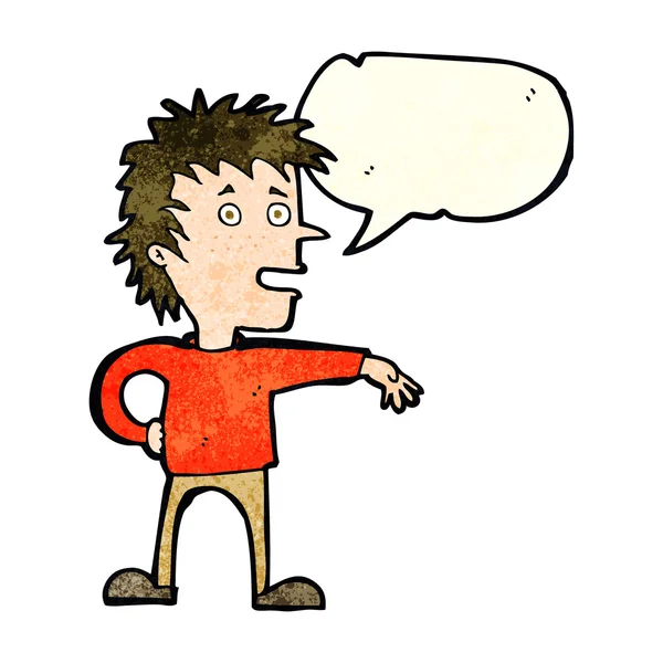 Cartoon man making dismissive gesture with speech bubble — Stock Vector