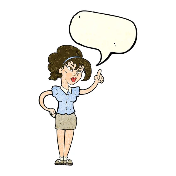 Cartoon vrouw met idee met tekstballon — Stockvector