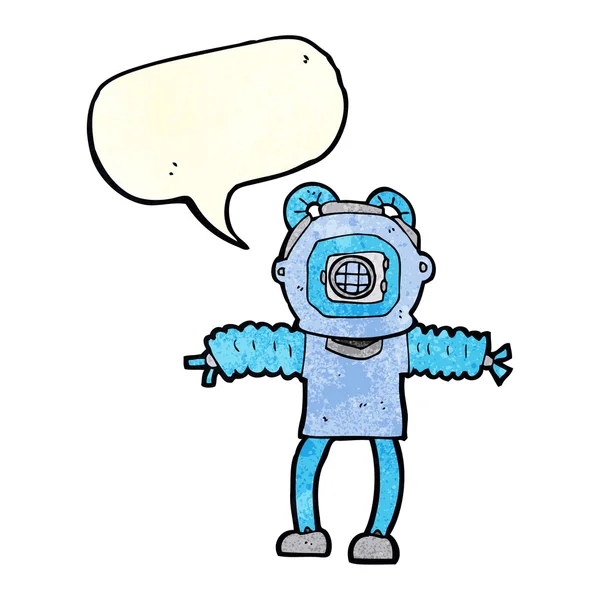 Mergulhador de profundidade de desenhos animados com bolha de fala — Vetor de Stock