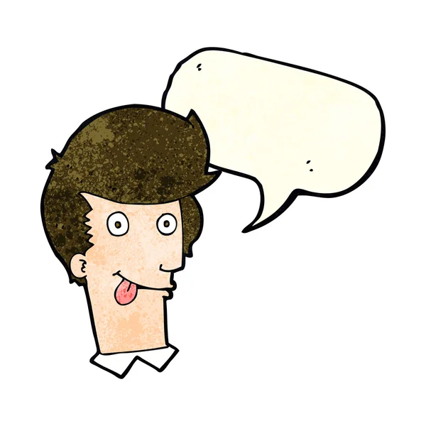 Homme dessin animé avec la langue traîner avec bulle de la parole — Image vectorielle