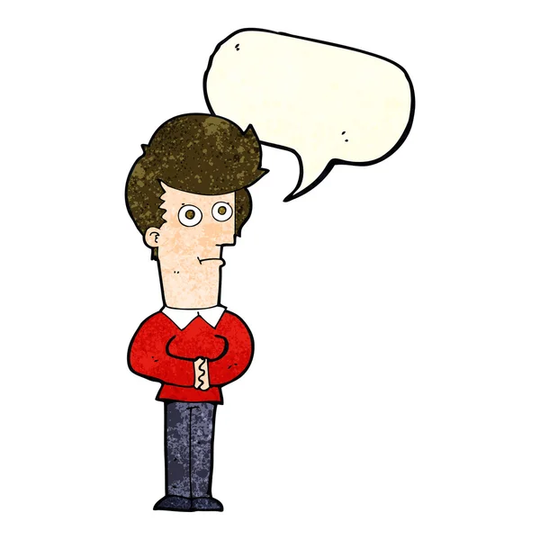 Καρτούν άνθρωπος κοιτάζοντας με φούσκα ομιλία — Διανυσματικό Αρχείο