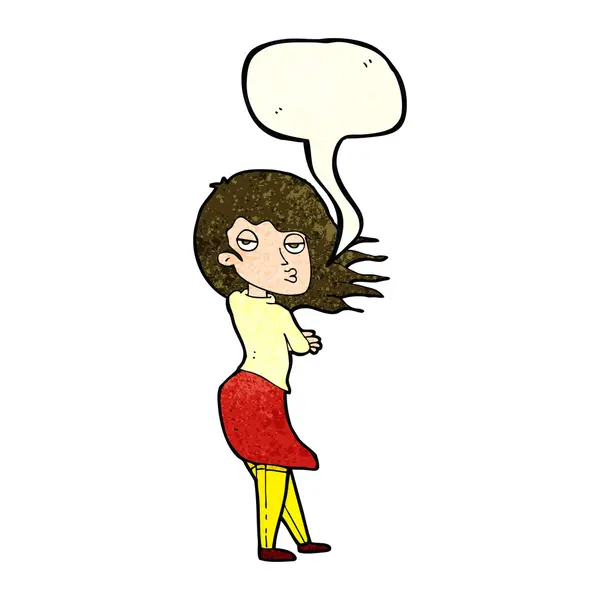 Karikatür kadını konuşma baloncuğuyla fotoğraf yapıyor. — Stok Vektör