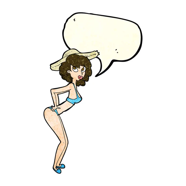 Dibujos animados pin-up chica de playa con burbuja de habla — Archivo Imágenes Vectoriales