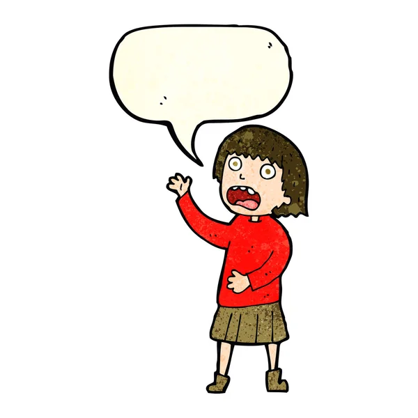 Cartoon stressed out woman with speech bubble — Stock Vector