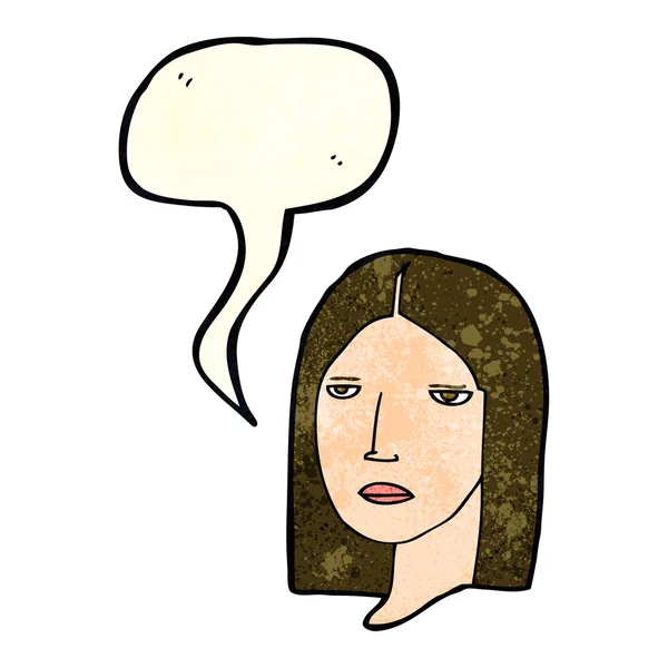 Cartoon serious woman with speech bubble — Stock Vector