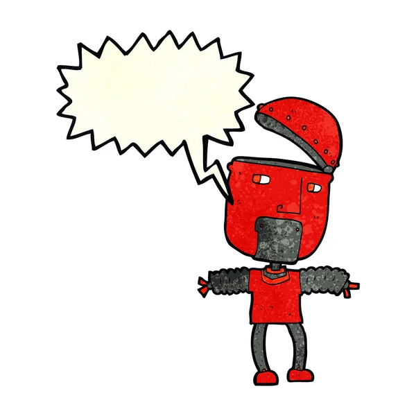 Divertente robot del fumetto con la testa aperta con la bolla di discorso — Vettoriale Stock