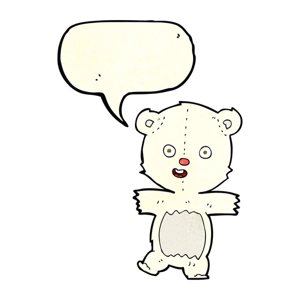 Dibujos animados lindo oso polar cachorro con burbuja de habla — Vector de stock