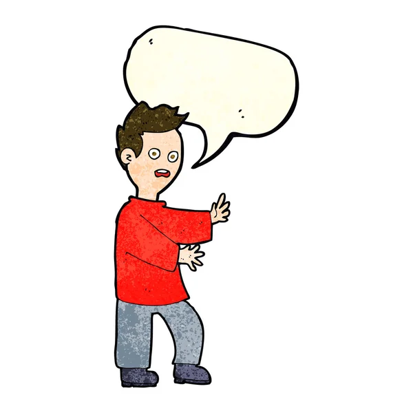 Cartone animato uomo scioccato con la bolla discorso — Vettoriale Stock