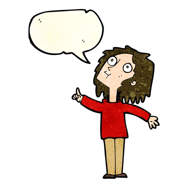 Dibujos animados mujer curiosa con burbuja del habla — Vector de stock