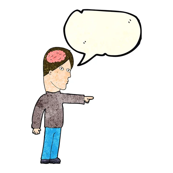 Hombre inteligente de dibujos animados señalando con la burbuja del habla — Archivo Imágenes Vectoriales