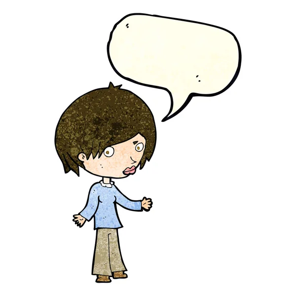 Cartoon verward vrouw met tekstballon — Stockvector