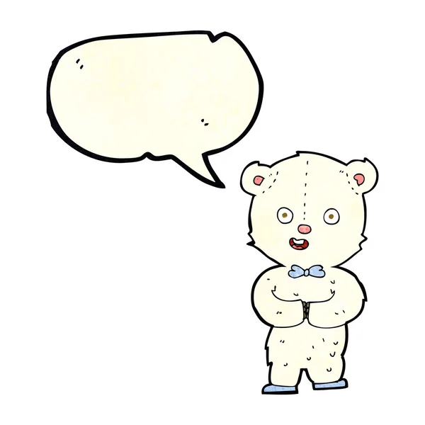 Cartone animato orsacchiotto polare con bolla discorso — Vettoriale Stock
