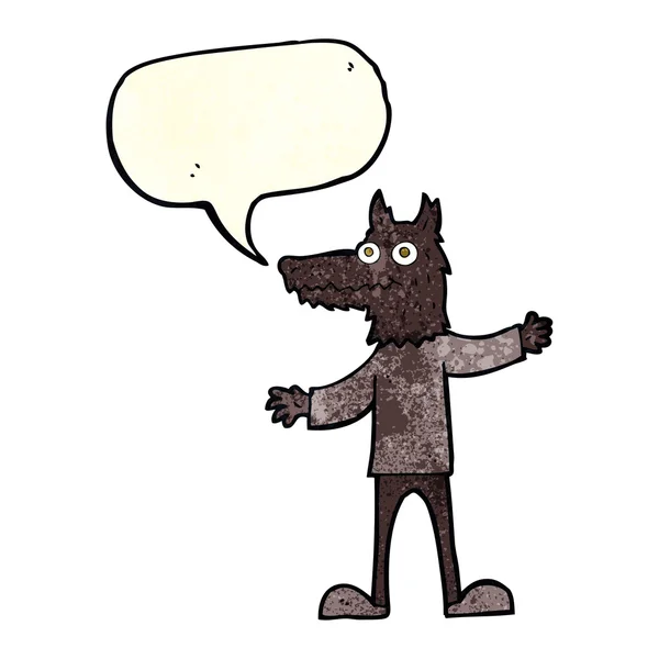Desenho animado lobo homem com fala bolha — Vetor de Stock