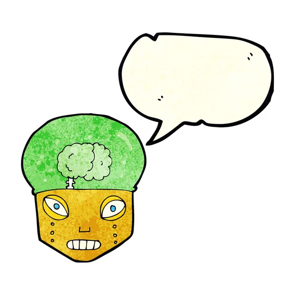 Cartoon spooky robot head with speech bubble — Stock Vector