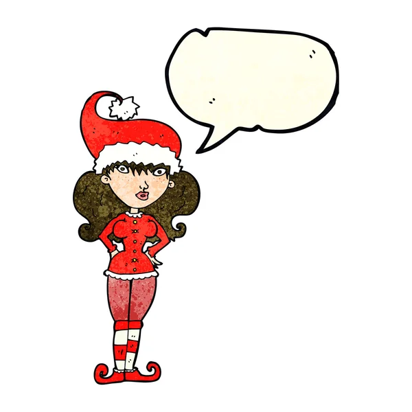 Dessin animé aidante du Père Noël femme avec bulle de parole — Image vectorielle