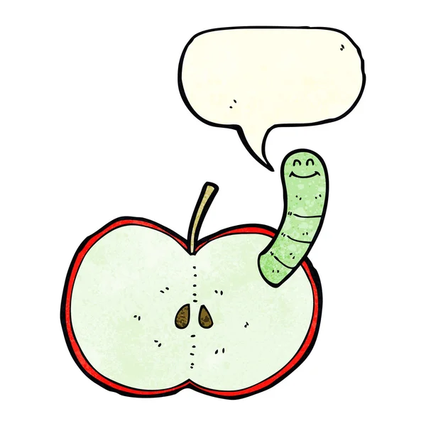 Maçã dos desenhos animados com verme com bolha de fala — Vetor de Stock