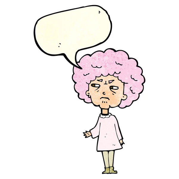 Cartoon alte Dame mit Sprechblase — Stockvektor