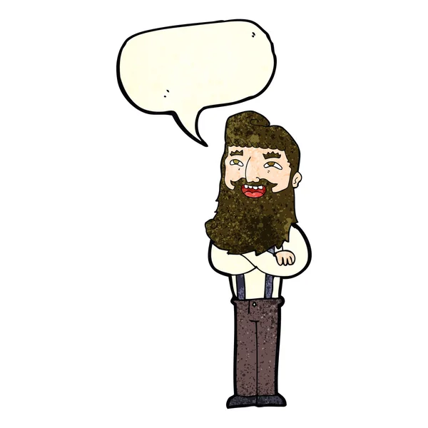 Мультяшний щасливий чоловік з бородою з бульбашкою мовлення — стоковий вектор