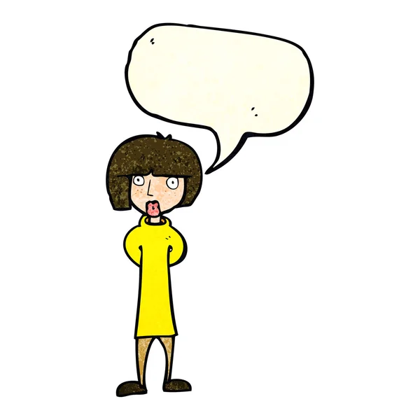 Dessin animé femme curieuse avec bulle de parole — Image vectorielle