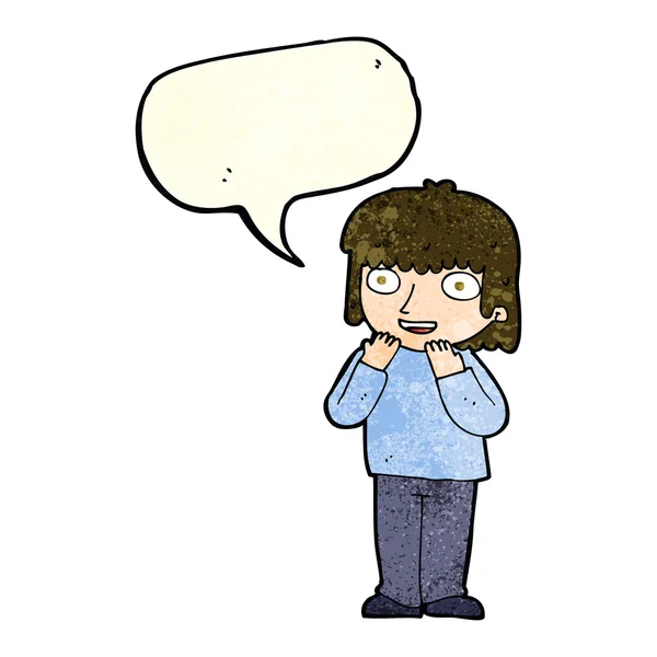 Dibujos animados persona emocionada con burbuja de habla — Archivo Imágenes Vectoriales
