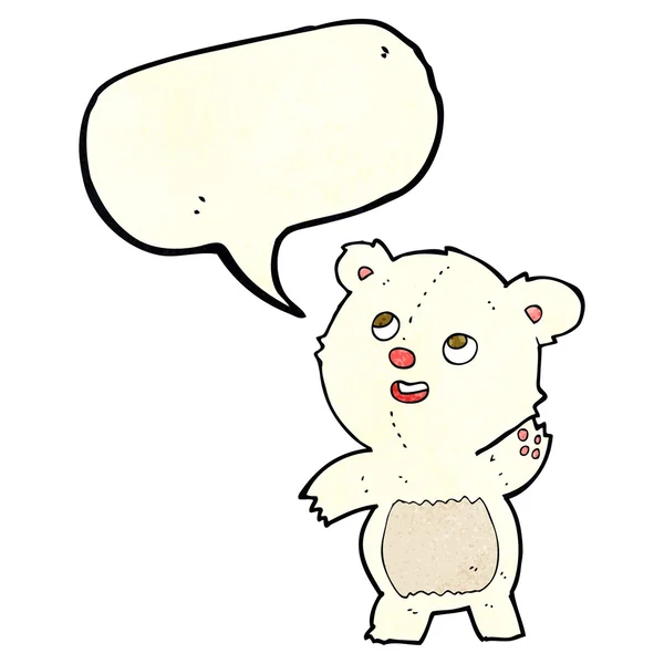 Cartone animato carino agitando orsacchiotto orso polare con bolla discorso — Vettoriale Stock