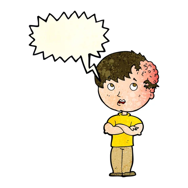 スピーチバブルで頭の上で成長している漫画の少年 — ストックベクタ