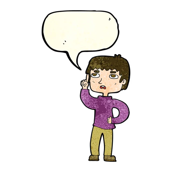 Dessin animé garçon avec question avec bulle de parole — Image vectorielle