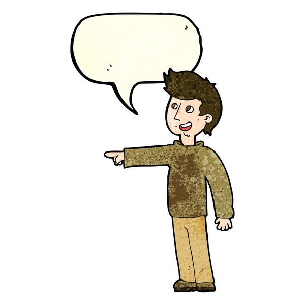 Cartoon gelukkig man wijzen en lachen met spraakzeepbel — Stockvector