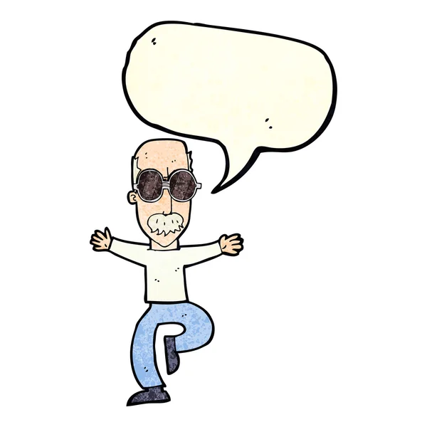 Hombre viejo de dibujos animados con gafas grandes con burbuja de habla — Vector de stock