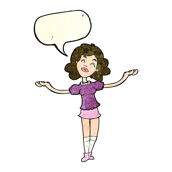 Cartoon woman taking praise with speech bubble — Stock Vector