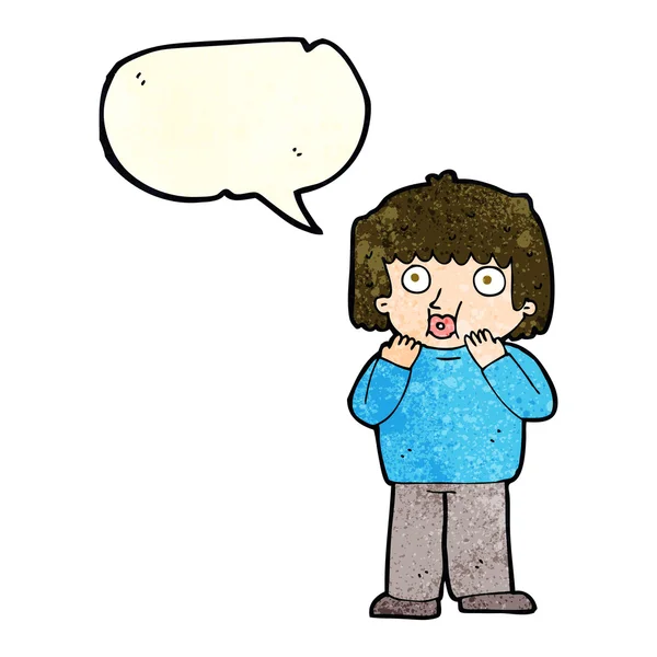 Cartoon worried boy with speech bubble — Stock Vector