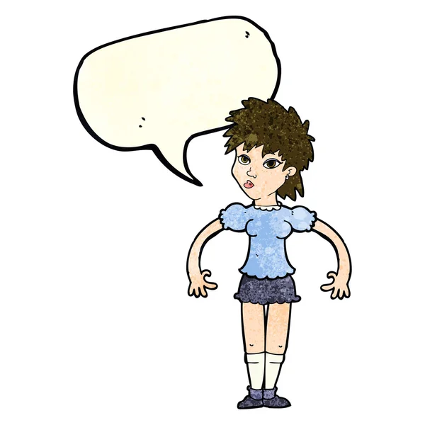 Cartoon nieuwsgierig vrouw met tekstballon — Stockvector